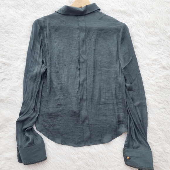 Naked Zebra Dark Green Silky Button Front Top - Picture 8 of 8